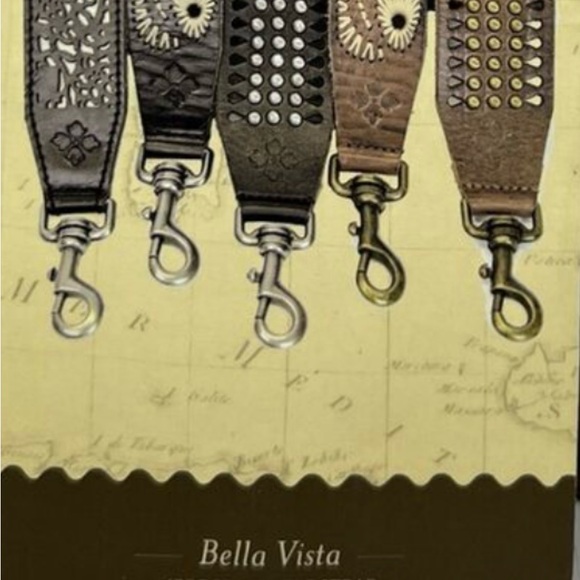 Black ITALIAN leather biker STRAP guitar purse bag crossbody Patricia Nash cream - Picture 8 of 8